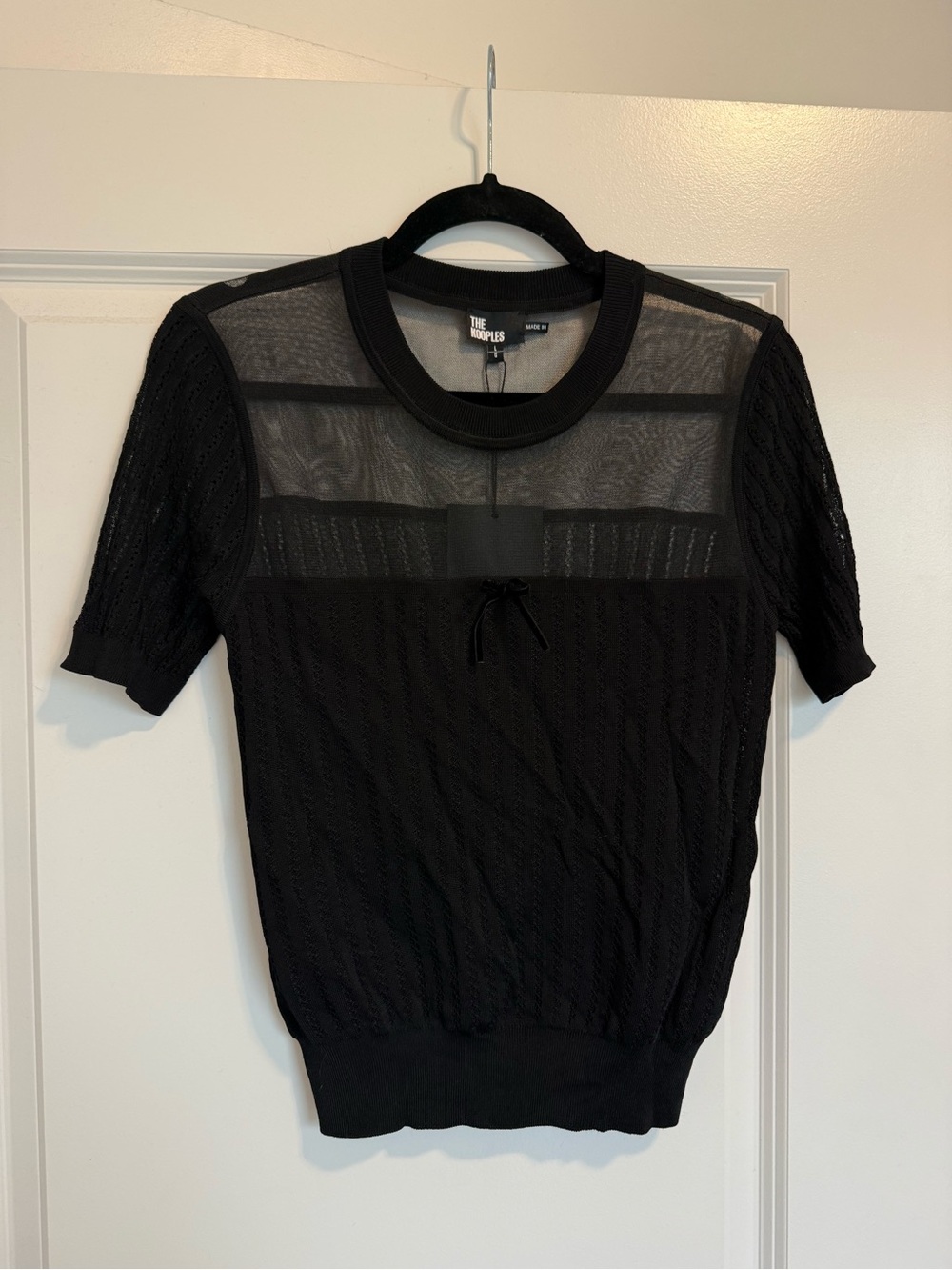 The Kooples Sheer Panel‎ Knit Top L Black NWT